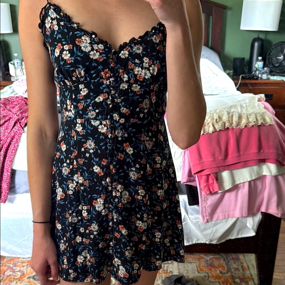 Lulu's Pink and Orange Mini Sundress Sleeveless Spaghetti Strap